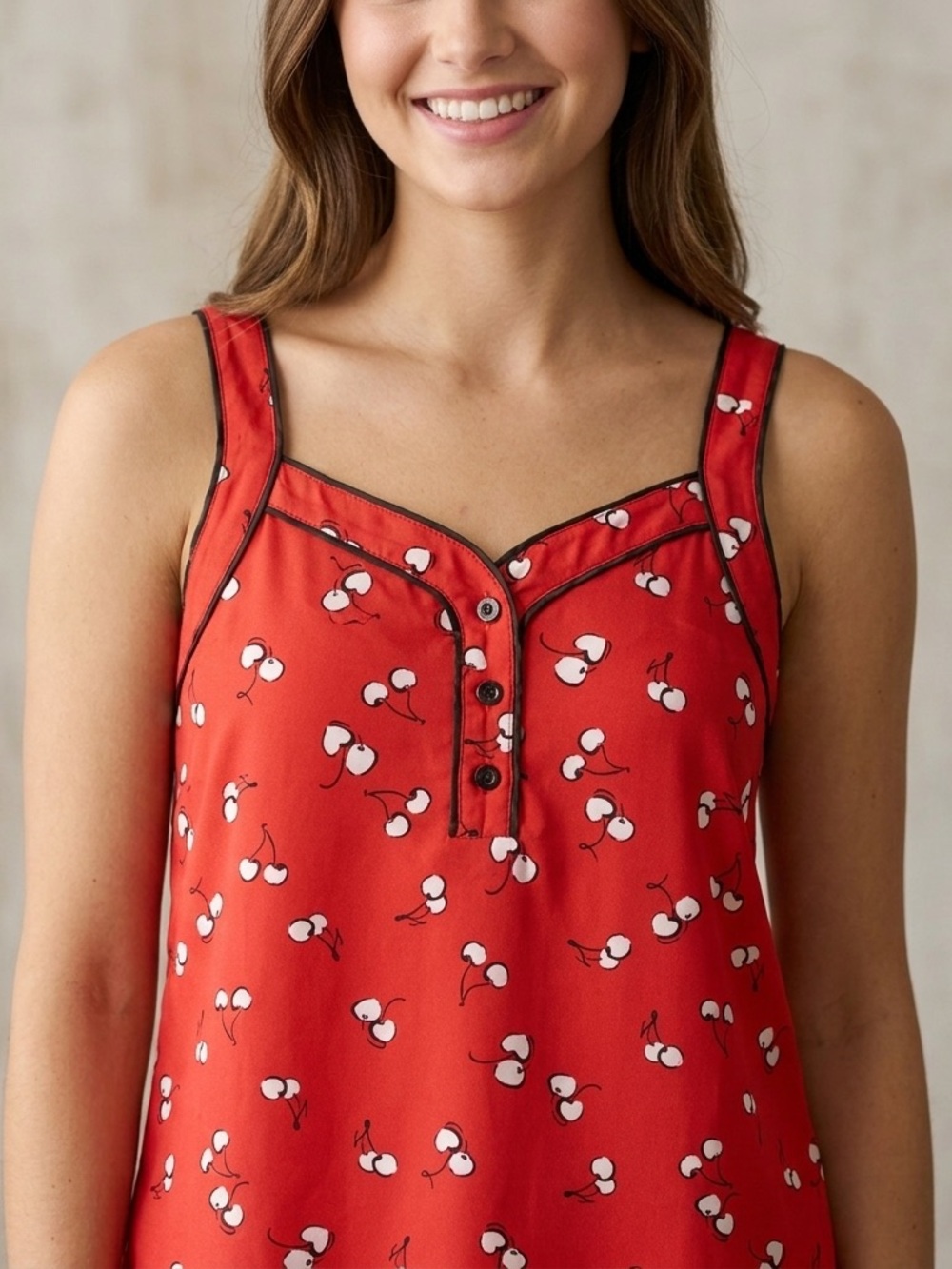 New with tags Tulip B Cherry Print Tank Top / Cami with Black Piping - Size L
